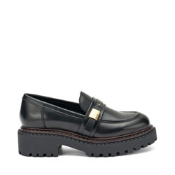 MOCASSINO IN PELLE CON FIBIA NERO